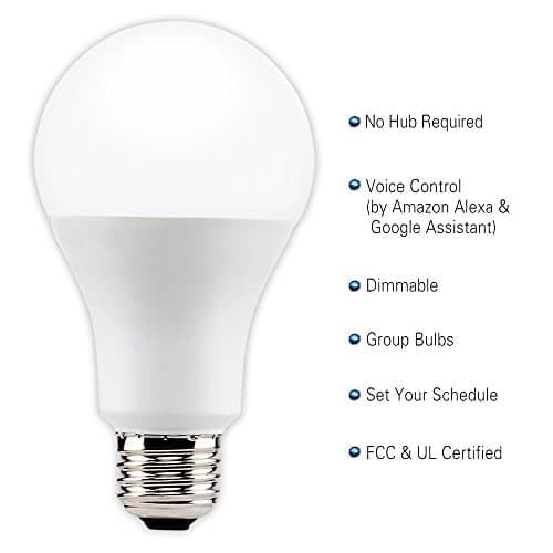 Lux 1050 A21 Smart Wi-Fi LED Dimmable Light Bulb, White, No Hub Needed,Compatible with Alexa and Google Assistant