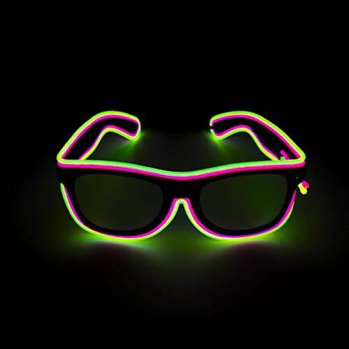 Double Color LED EL Wire Glasses Light Up Glow Flashing Sunglasses Eyewear for Raves Party(Lime Green/Pink)