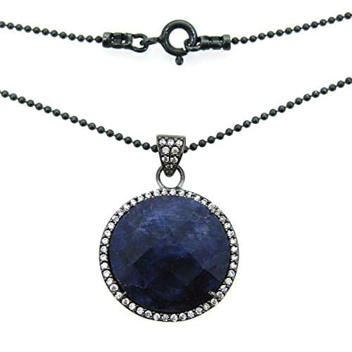 Oxidized Sterling Silver Bezel Gemstone Necklace (black-rhodium-plated-silver, blue-sapphire)