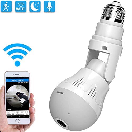 Wireless 360 Security Camera, Hidden Fish Eye Security, Hidden Fish Eye Security Camera IP Light Bulb, Home Monitoring Security System, Motion Detection and Two Way Talking for iPhone/Android Phone/IP