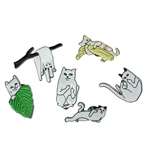 Antics Cat Enamel Pin Funny White Cat Lapel Pins on the Collar Cute Pin Flair (white)