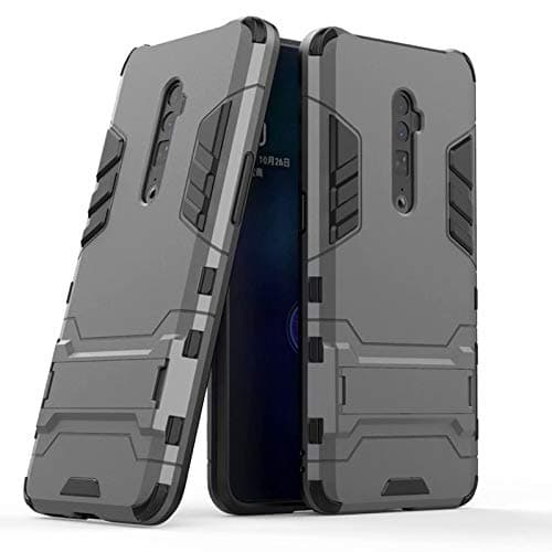 Yhuisen Dual Layer Armor Defender Shockproof Protective Hard Case with Stand for Oppo Reno 10x Zoom (6.6 inch) (Color : Gray)