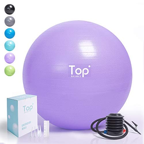 Top Balance Exercise Ball (Multiple Sizes) Extra Thick Yoga Ball Chair for Fitness, Stability, Balance, Pilates, Birthing - Anti Burst Supports 1000lbs - Includes Quick Pump (Office & Home & Gym)