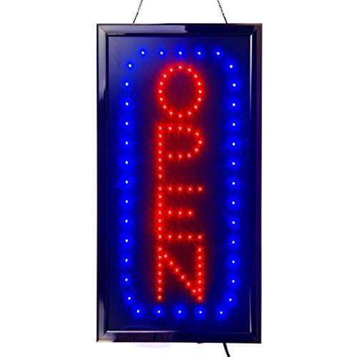 Large LED Open Sign for Business Displays: Vertical Electric Light Up Sign Open with 2 Flashing Modes | Lighted Signs for Barber Shops, Bars | No use of toxic Neon (24" x 13", Model 5)