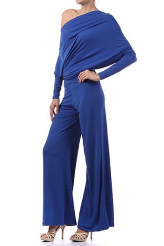 MULTI WAY Reversible PLUNGING Convertible Romper Jumpsuit Off One Shoulder Halter - Blue - Medium