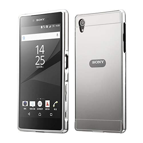 (#52) Fashionable Electroplating Push Pull Back Shell Cover + Metal Bumper Frame for compatible with : Sony Xperia Z5(Grey)