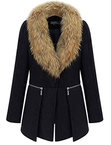 Women's Woolen Plus Size Winter Outerwear Jacket Coat Fur Collar (6XL)