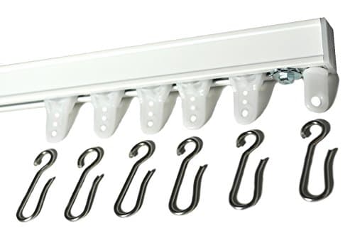 White Ceiling Mount Curtain Track System with Ball Bearing Carriers and Hooks (7')