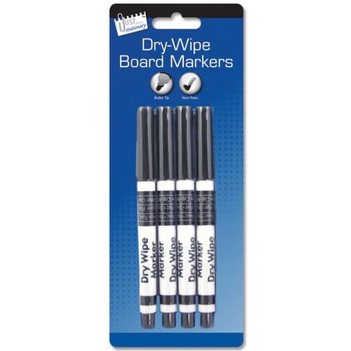 OnlineDiscountStore Black Coloured 4 X Dry Wipe White Board Marker Pens Black Whiteboard Bullet Tip