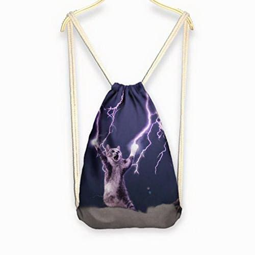 Pixel backpack - 2016 Womens Galaxy/Cat/Unicorn 3D Print Rope Backpack Bucket Canvas Bags Satchel style Thunder Kitten