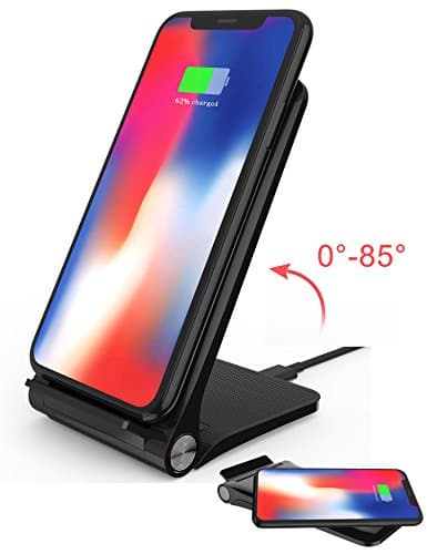 Pumier Foldable Qi Fast Wireless Charger Stand,7.5W Standard Charge for iPhone X/8/8 Plus,10W Fast Wireless Charger for Samsung Phone All Models(Black)