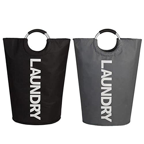 Large Portable Laundry Basket with Handles Collapsible Laundry Hamper Fitted in Bedroom-Oxford Fabric Organize Storage Bags for Dirty Clothes Collecting -Also A Reusable Shopping Bags (black&grey)
