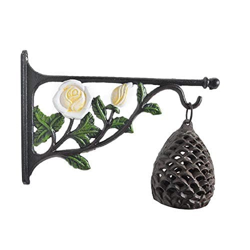 Hanging Plant Hook & Hanger Pot Hook, White Rose Cast Iron Decorative Flower Basket Bracket for Bird Feeder Lantern Wind Chime