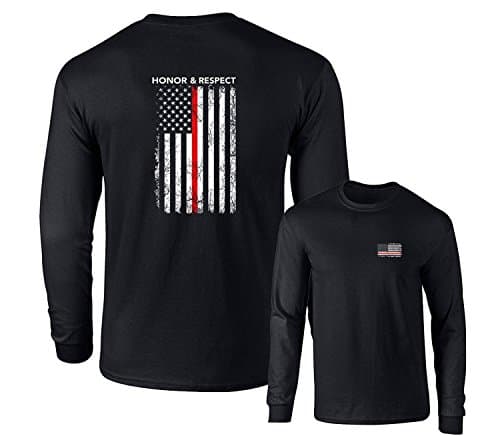 Lucky RideHonor Respect U.S. Flag Red Line Firefighter Long Sleeve T-Shirt
