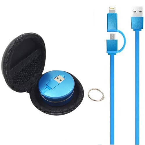 WANYING Retractable USB Link 2-in-1 Sync Charge Cables Compatible for iOS/Android Devices Micro-B 3.38ft (Blue)