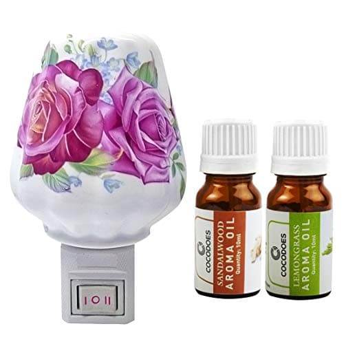 Aatiutik Multicolor Electric Ceramic Aroma Diffuser Oil Burner Night Lamp Light with Sandalwood Lemongrass Aroma Oil of 10ml for Home Office Spa Hotel