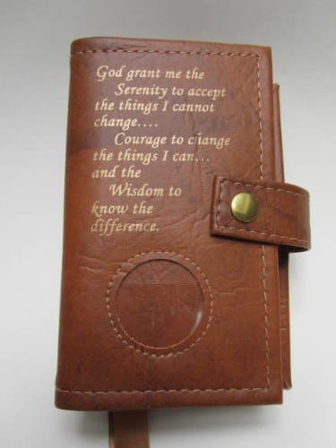 Pocket Size Double Alcoholics Anonymous AA Big Book & 12 Steps & 12 Traditions Book Cover Medallion Holder Tan
