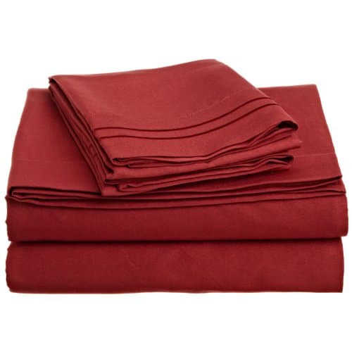Lamma Loe's Silky Soft Luxurious Supreme Microfiber 4-Piece Sheet Set with Embroidered Pillow Cases, King, Burgundy Red