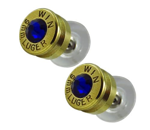 LoriDavidson Designer Brass 9mm Bullet Shell Swarovski Crystal Stud Earrings