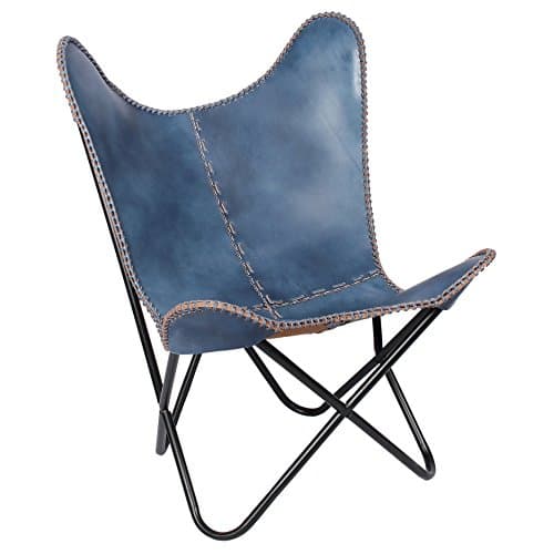 High Quality Navy Blue Leather Butterfly Chair with Black Frame in Black