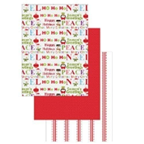 Set Of 3 Large Themed Plain Stripe Tea Towel Kitchen Dish Cleaning Cloth Pack Linen Gift Set (Snowman Festive Christmas Xmas)
