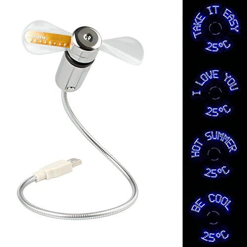Wua Mini LED - USB Fan Flexible Gooseneck Mini Usb Powered Led Cooling, Flashing with Realtime Temperature Display Fan for PC, Laptop, Notebook, Desktops