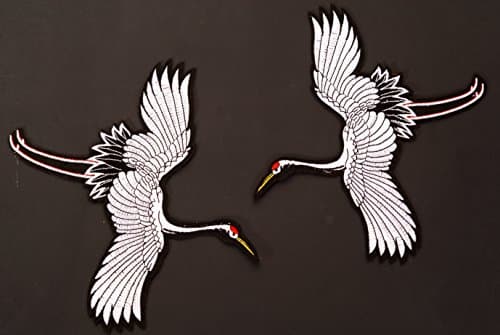 A Iron on Patches, One Pair (Set of 2) of Red-Crowned Crane, Iron on Patches, Embroidery Patterns, Patches for Jackets