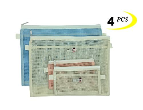 Mesh Zipper Bag, 4 PCS in 2 Size, Double Layer Zipper Pouch Clear Zipper Pouch Small Organizer bag Zipper Folder Bag Cosmetic Bags Travel Storage Bags (Colour Random)