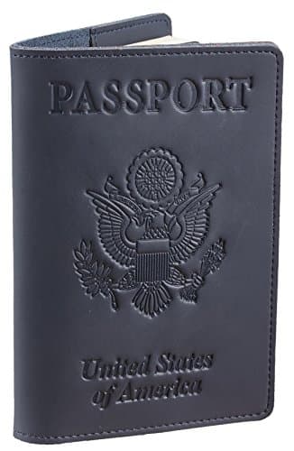 SimpacX Genuine Leather Passport Cover Holder RFID Blocking for Men & Women Travel Wallet (vintage deep blue)