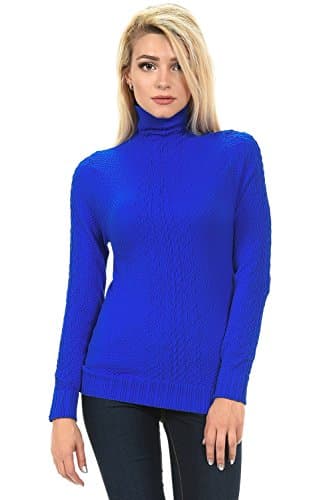 Women's Super Stretchy Long Sleeve Turtle Neck Sweater One Size Royal Blue