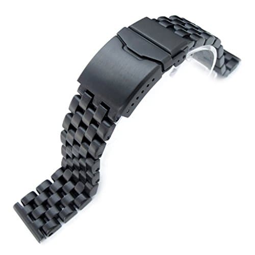 20mm Super Engineer Solid Stainless Steel Straight End Watch Band Button Chamfer, PVD Black