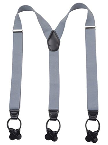 Warm Sunshine Men's Elastic Y-back Leather Button End Suspenders-54",Grey