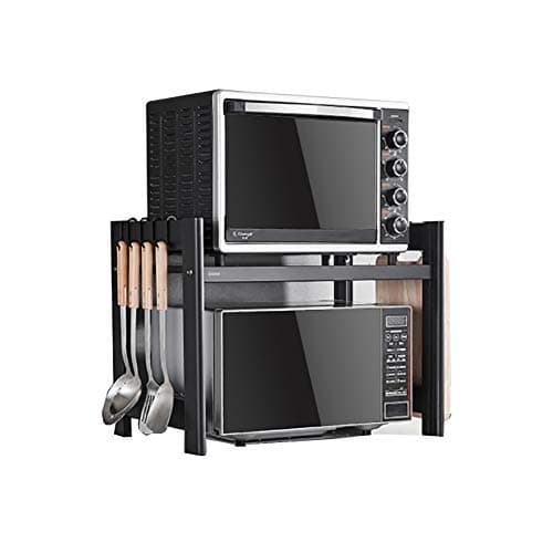 Space Aluminum Microwave oven rack, Easy to Assemble for Small Kitchen Storage (Color : Black)