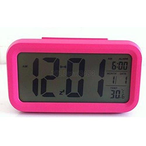 Digital LED Snooze Electronic Alarm Clock Backlight Time Calendar Thermometer Colors:Rose