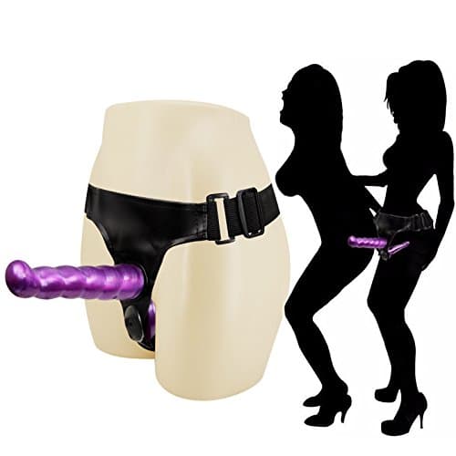 Women Massager Strap on Harness with Two Removable Heads for Lesbian Couples - Purple
