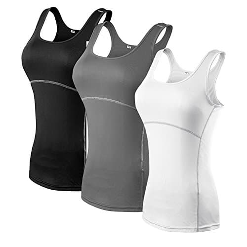 Ahmagen Women's 3 Pack Workout Compression Quick Dry Tank Tops (XX-Large, Black+White+Grey)