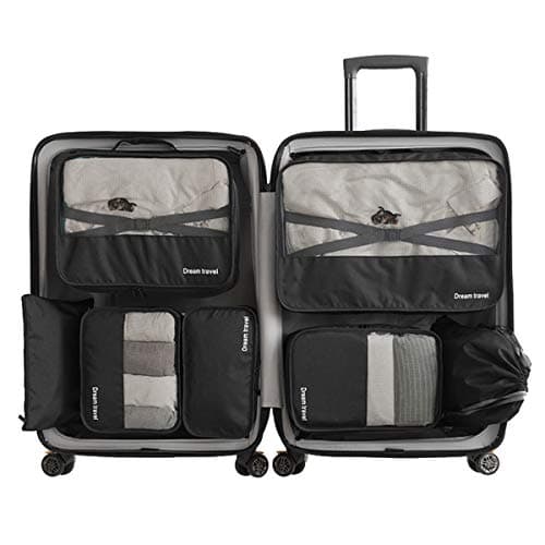 Packing Cubes 7 Sets -3 Packing Cubes + 2 Pouches+ 1 Underwear Pouch + 1 Shoes Bag (Black)