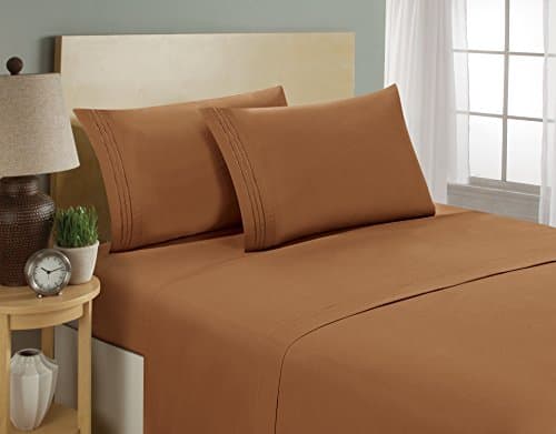 1800 Series Egyptian Collection 3 Line Microfiber 3 Piece Bed Sheet Set (Twin, Light Brown)