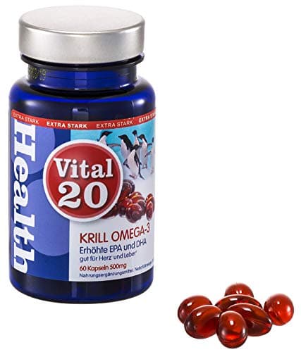 Vital20 Krill Oil Omega-3 Extra Strong (Superba Boost) - Highly Concentrated EPA/DHA - 500mg (60 softgel Capsules) - Good for Heart and Liver and Doesn't Smell