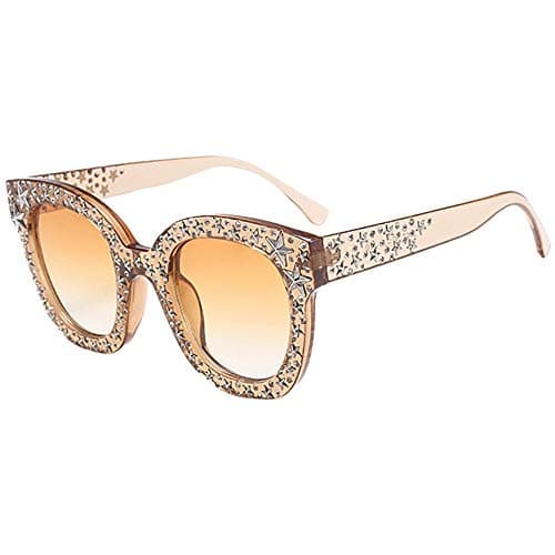 Quelife Womens Artificial Diamond Cat Eye Quadrate Star Big Frame Classic Sunglasses E
