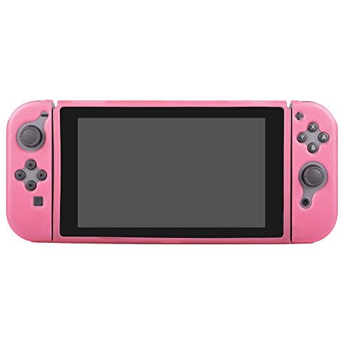MennBir TPU Anti-Scratch Back Case for Nintendo Switch Ergonomic Accessories Skin With Joy-Con & Thumb Grips , Soft Protective TPU Cover Case Crystal Clear Shock(Pink)