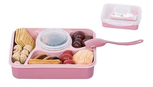 Lsushine Bento Box, Microwave and Dishwasher Safe Bento Box with 4+1 Separated Containers (Pink)