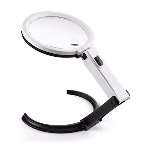 Desktop Magnifier | Convertible 1.8X 5X Folding Standing Magnifying Mirror with Double Power 12 Ultra Bright LEDs Light | For Reading Craft Needle Work Hobby School | Black White |762