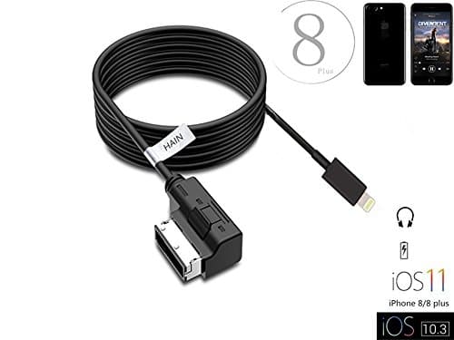 Audi VW AMI Cable, HAIN Lightning Music Interface Aux Charging Cord for iPhone 8 / 8 plus iPhone 10 X Support All iOS System, Fit for A3/A4/A5/A6/A8/S4/S6/S8/Q5/Q7/R8/TT(3.3 Feet)