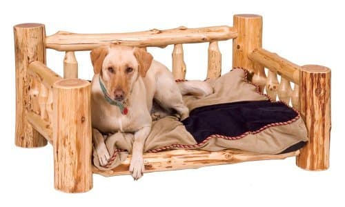 Fireside Lodge Hand Crafted Lacquered Northern White Cedar Canopy Log Bed With Notched Side Rails, Double