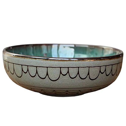 6.29in Ceramic Salad Bowl Vintage Rustic Tableware for Restaurant Kitchen Fruit Salad Soup Noodles (Gem Green)