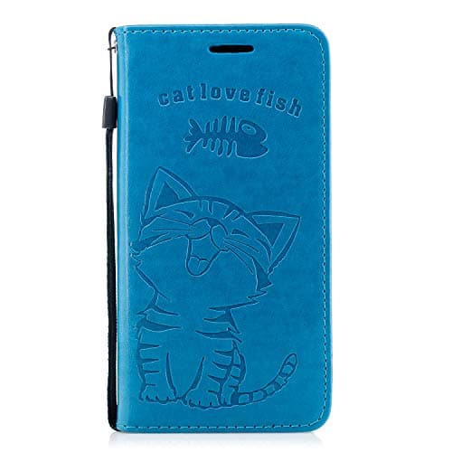 Folio Case for iPhone XR, FBNK Leather Flip Notebook Wallet Cover Automatic Suction Cat Fish Kickstand Card Holder ID Slot Cash Pocket TPU Bumper Protective Skin Case
