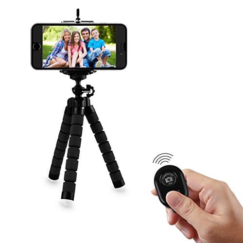 Tripod for iPhone Adjustable Mount for Cell Phone ,Flexible Octopus Tripod Seat Mini-Shaped Flexible Octopus Tripod Holder with Bluetooth Remote Shutter( Black )