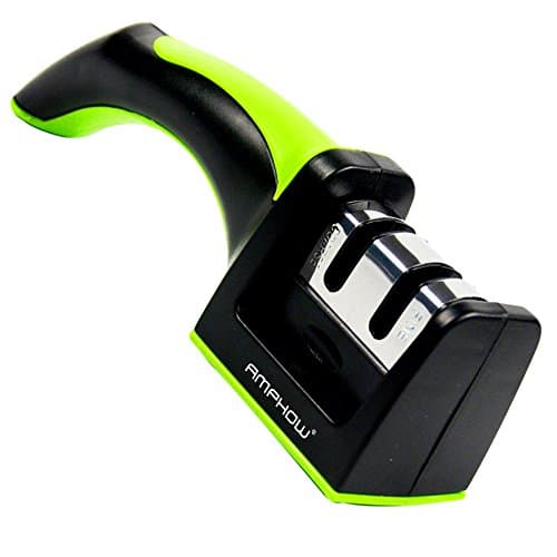 Knife Sharpener - AMPHOW Soft-Grip Handle 2 Stage Sharpening System for Kitchen, Household and Outdoor Knives, Green