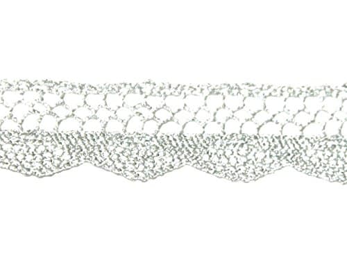 20mm Essential Trimmings Crochet Effect Metallic Lace Trimming Light Silver - per metre